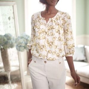 Boden Limited Edition Florence Yellow and Cream Dandelion Floral Top, Sz 10, EUC